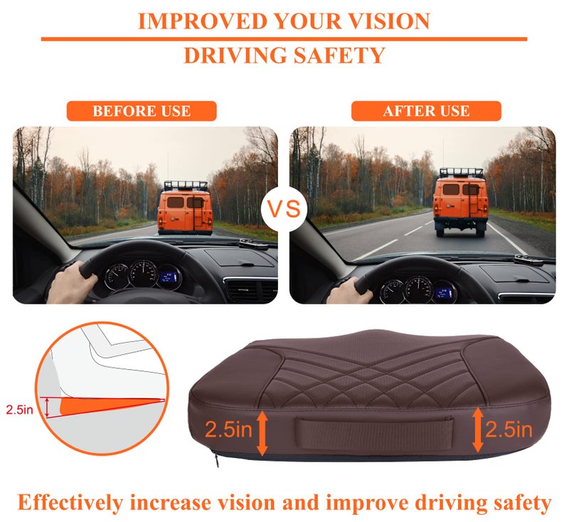 kingphenix Premium Car Seat Cushion, Memory Foam Driver Seat Cushion to Improve Driving View- Coccyx & Lower Back Pain Relief- Seat Cushion for Car, Truck, Office Chair (Brown) - Image 2