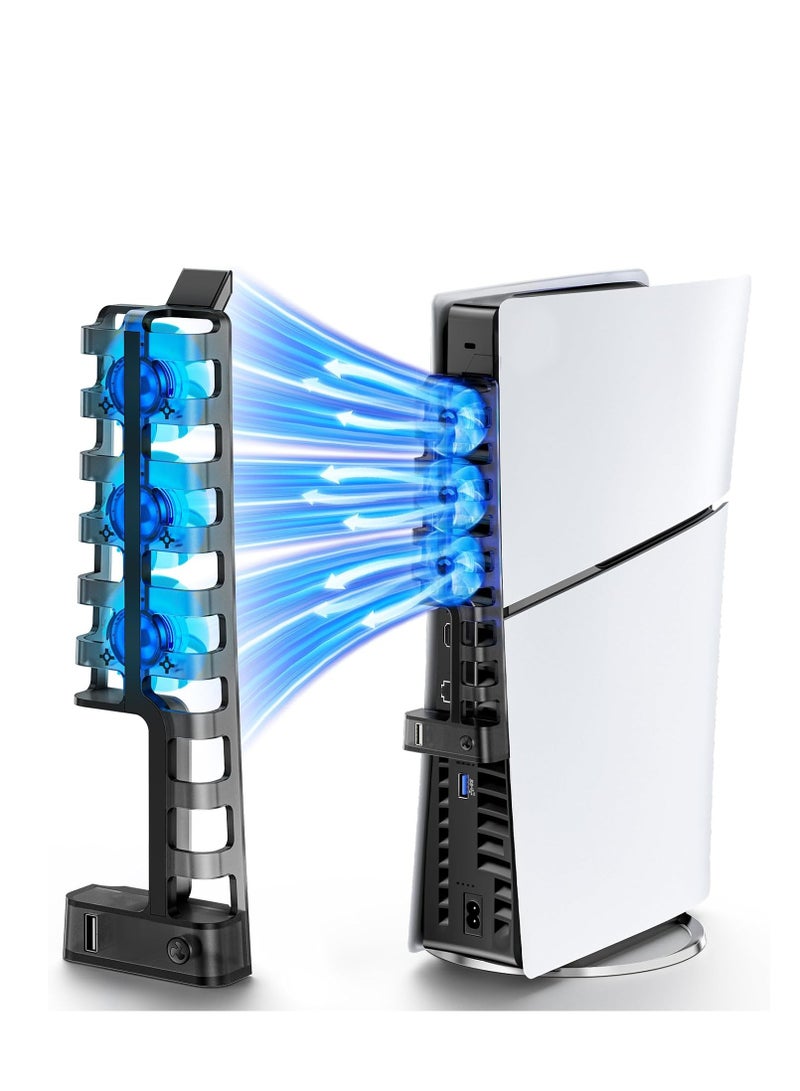 مبرد Tokluck PS5 Slim متوافق مع إصدارات 2023 PS5 Slim الرقمية والأقراص، مروحة PS5 مع تبريد PS5 ثلاثي المراحل، مروحة تبريد PS5 هادئة مع اتصال USB إضافي لملحقات PS5 - Image 1