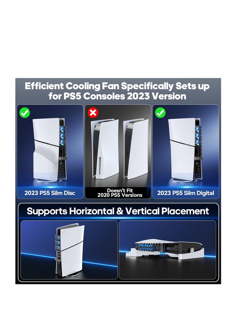 مبرد Tokluck PS5 Slim متوافق مع إصدارات 2023 PS5 Slim الرقمية والأقراص، مروحة PS5 مع تبريد PS5 ثلاثي المراحل، مروحة تبريد PS5 هادئة مع اتصال USB إضافي لملحقات PS5 - Image 3