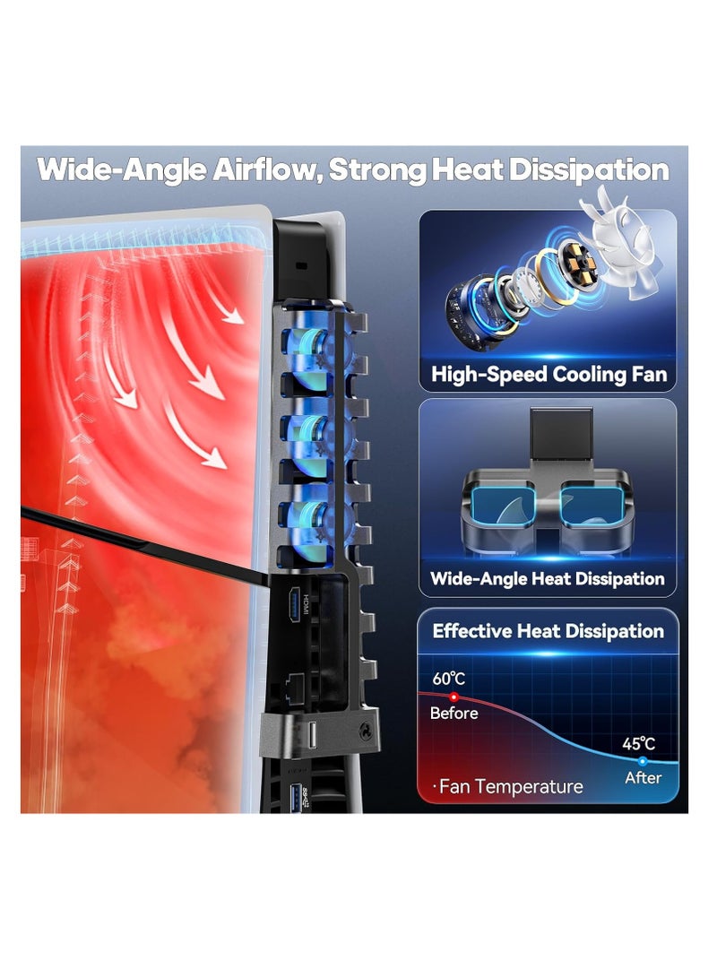 مبرد Tokluck PS5 Slim متوافق مع إصدارات 2023 PS5 Slim الرقمية والأقراص، مروحة PS5 مع تبريد PS5 ثلاثي المراحل، مروحة تبريد PS5 هادئة مع اتصال USB إضافي لملحقات PS5 - Image 4