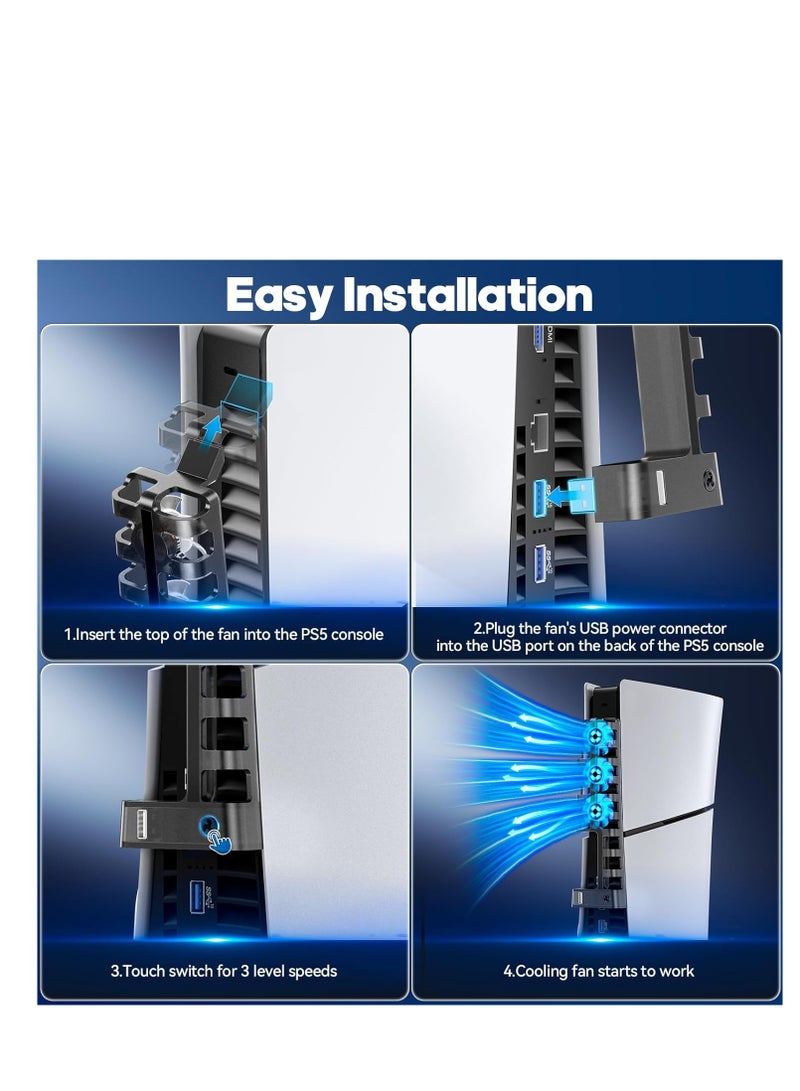 مبرد Tokluck PS5 Slim متوافق مع إصدارات 2023 PS5 Slim الرقمية والأقراص، مروحة PS5 مع تبريد PS5 ثلاثي المراحل، مروحة تبريد PS5 هادئة مع اتصال USB إضافي لملحقات PS5 - Image 5