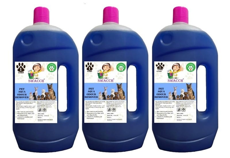 swacch Pet Aqua Odour Remover Liquid I Pet Safe Deodorizer for Home & Pet Areas I 1 Litre Pack of 3 Lavender - Image 1