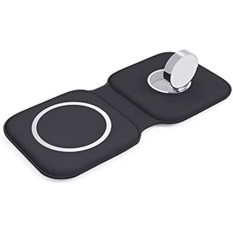Techs 2 in 1 Foldable Wireless Charging Magnetic Station Compatible with Apple MagSafe, iPhone, Watch & AirPods Pro - Compatible with all Qi Wireless Certified Devices (Black)