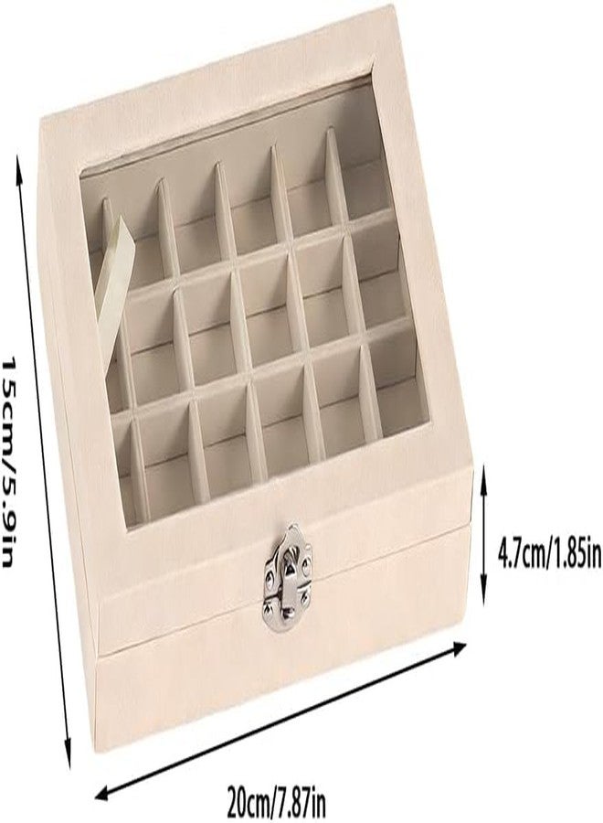 Topinon Velvet Jewelry Tray, 24 Grid Jewelry Organizer with Clear Lid, Earring Holder Organizer with Clasp, Drawer Insert for Rings Pendants Brooches, 20x15x4.7cm, Beige - Image 5