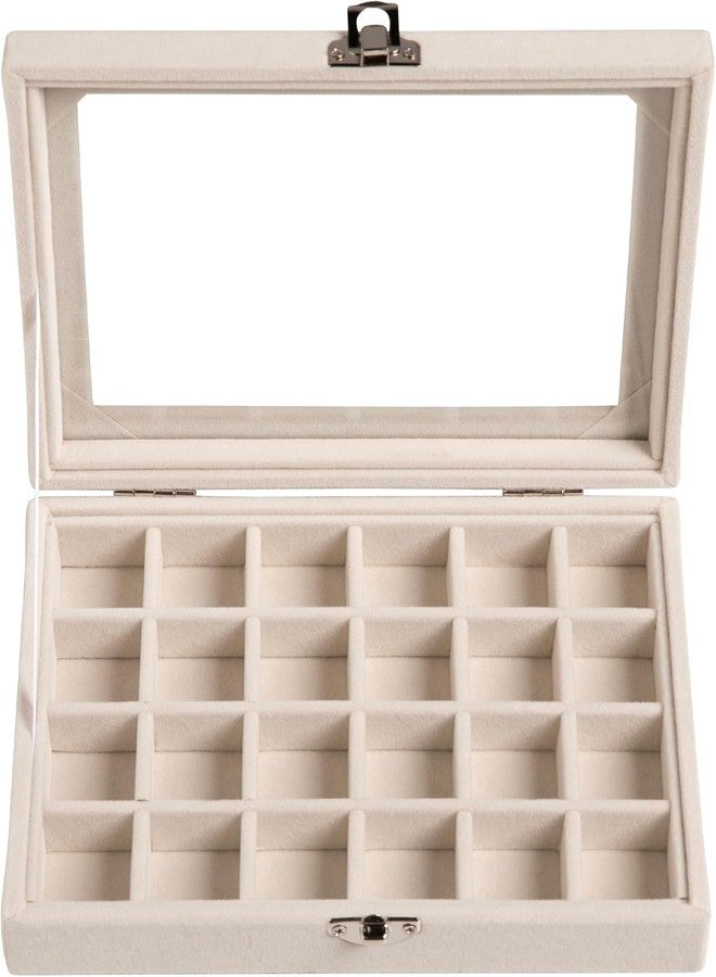 Topinon Velvet Jewelry Tray, 24 Grid Jewelry Organizer with Clear Lid, Earring Holder Organizer with Clasp, Drawer Insert for Rings Pendants Brooches, 20x15x4.7cm, Beige - Image 2