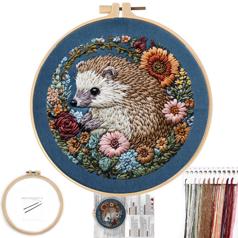 FONNUY Embroidery Kit for Beginners Cute Hedgehog Stamped Embroidery Patterns Kits for Adults with Hoop Easy to Follow Sewing Thread Needlework 8 Hoop Resilient - Image 3