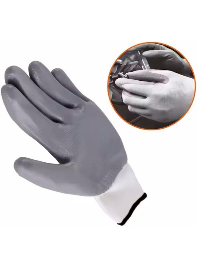Poaker Working Gloves White Gauze With Gray Nitrile Coating Latex-Free For Construction Electrical Gardening And More 1 Pair - Image 4