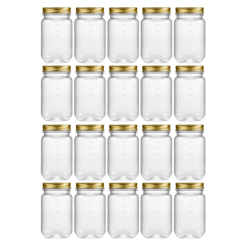 novelinks 16 oz Clear Plastic Jars with Lids, Refillable 16oz Mason Jars with Lids & Storage Containers for Kitchen & Household Use (20 Pack,Gold) - Image 1