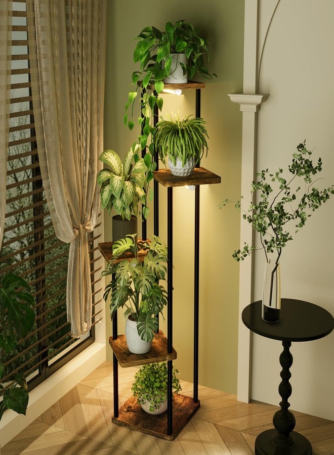 Bamworld Tall Plant Stand with Grow Light Corner Plant Shelf for Indoor Plants 5 Tier Metal Wood Corner shelf with Lights for Living Room Bedroom Patio Garden Balcony Decor - Image 2