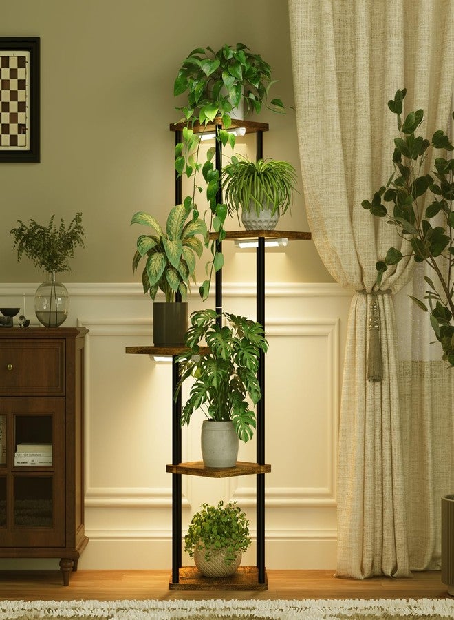 Bamworld Tall Plant Stand with Grow Light Corner Plant Shelf for Indoor Plants 5 Tier Metal Wood Corner shelf with Lights for Living Room Bedroom Patio Garden Balcony Decor - Image 1