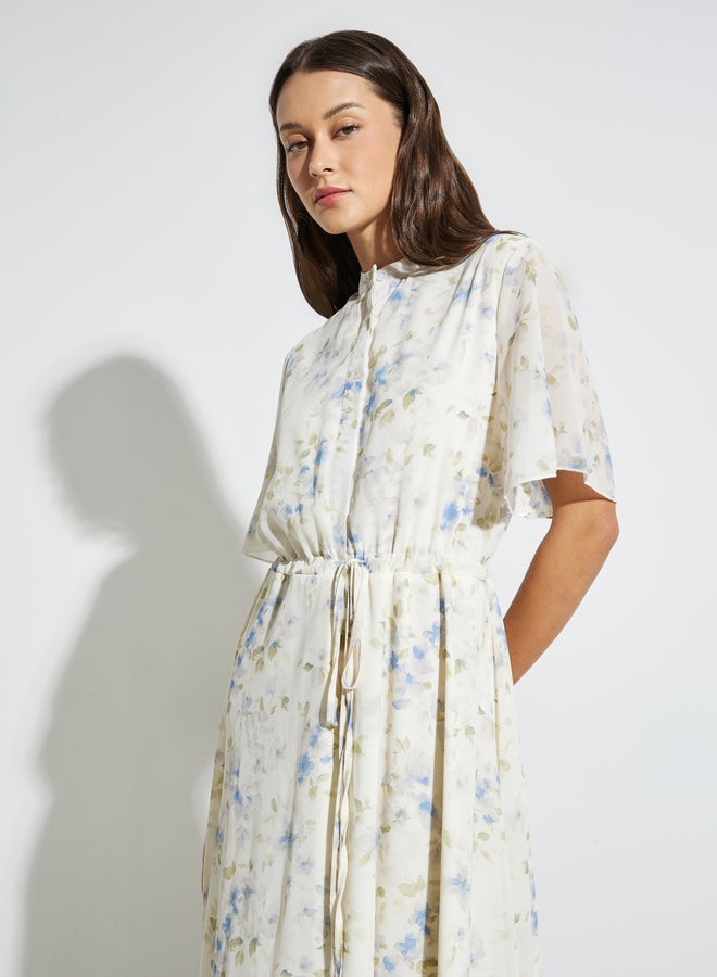 Styli Off White Floral Drawstring Waist Maxi Dress - Image 2