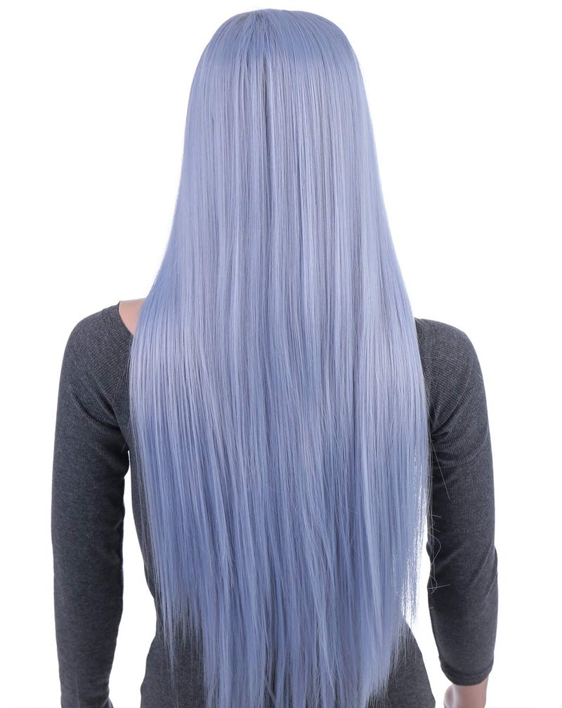 Onedor 31 Inches Silver Blue Straight Long Synthetic Hair Women Full Head Cosplay Wig with Wig Cap - Image 4
