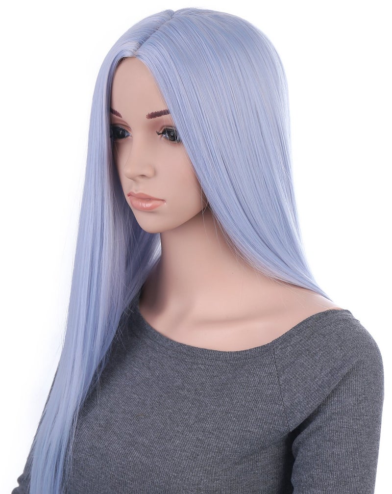 Onedor 31 Inches Silver Blue Straight Long Synthetic Hair Women Full Head Cosplay Wig with Wig Cap - Image 2