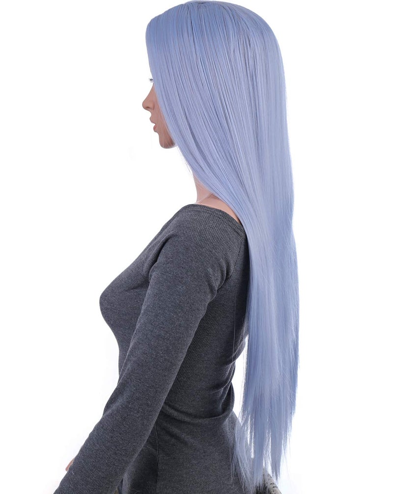 Onedor 31 Inches Silver Blue Straight Long Synthetic Hair Women Full Head Cosplay Wig with Wig Cap - Image 3