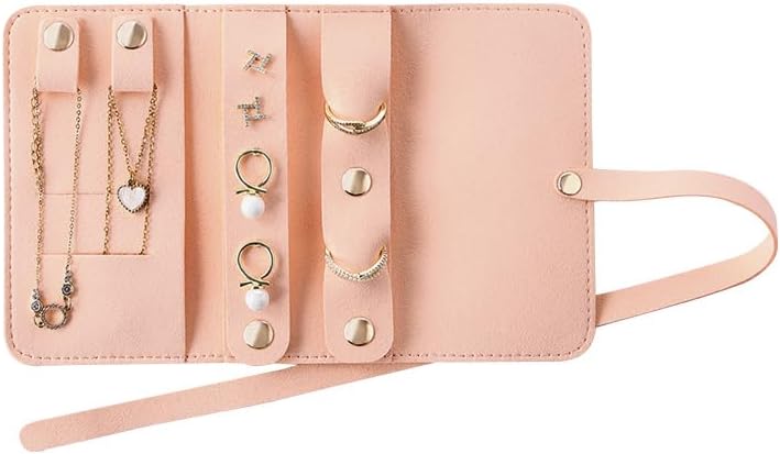 CASEGRACE Travel Jewelry Organizer Roll, Portable Velvet Jewelry Storage Roll Earring Organizer Bag, Jewelry Pocket for Necklaces, Rings, Earrings (Pink) - Image 1