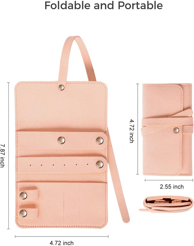 CASEGRACE Travel Jewelry Organizer Roll, Portable Velvet Jewelry Storage Roll Earring Organizer Bag, Jewelry Pocket for Necklaces, Rings, Earrings (Pink) - Image 5