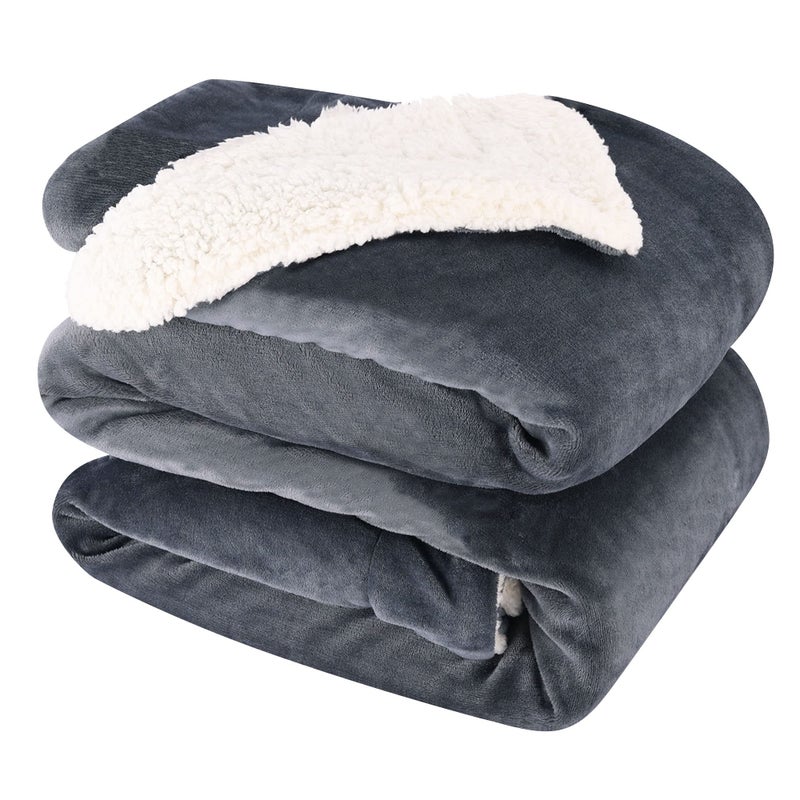 NANPIPER King Size Sherpa Blanket, Soft Fleece Throw for Bed, Reversible Thick Fuzzy Blanket for Winter (Grey, 90x108 inches) - Image 1
