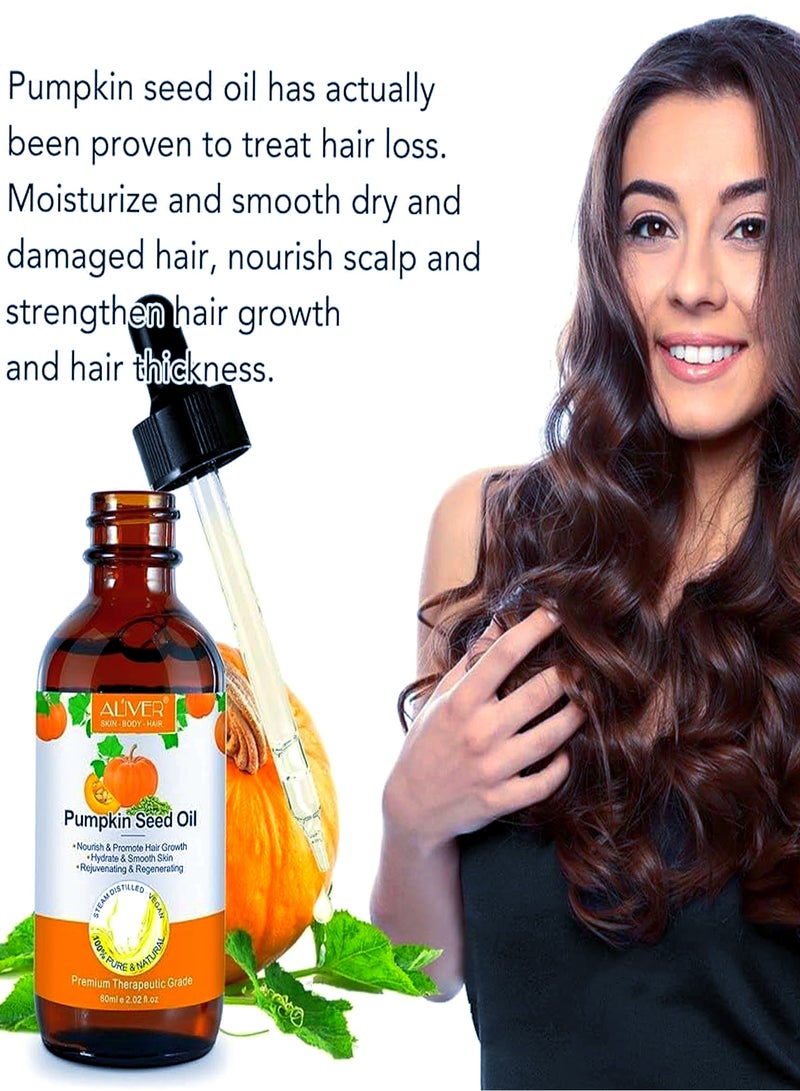 ALIVER Organic Pumpkin Seed Oil for Hair Growth, Pumpkin Seed Oil for Skin, Face, Hair Care, Eyebrow and Eyelash Growth 100% Pure Natural, Improve Hair Loss and Nourishes Scalp for Men and Women, 60ml - Image 4