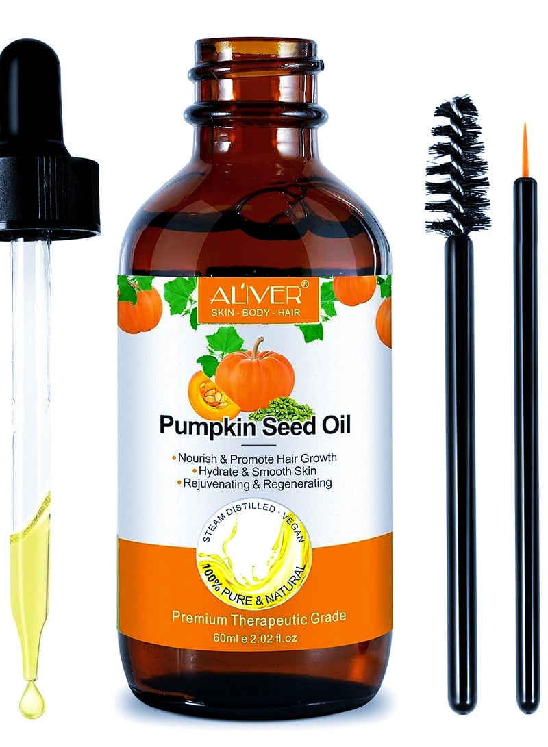 ALIVER Organic Pumpkin Seed Oil for Hair Growth, Pumpkin Seed Oil for Skin, Face, Hair Care, Eyebrow and Eyelash Growth 100% Pure Natural, Improve Hair Loss and Nourishes Scalp for Men and Women, 60ml - Image 5