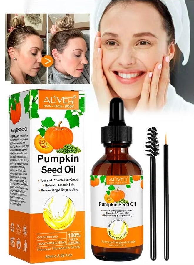 ALIVER Organic Pumpkin Seed Oil for Hair Growth, Pumpkin Seed Oil for Skin, Face, Hair Care, Eyebrow and Eyelash Growth 100% Pure Natural, Improve Hair Loss and Nourishes Scalp for Men and Women, 60ml - Image 2