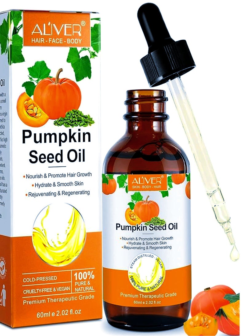 ALIVER Organic Pumpkin Seed Oil for Hair Growth, Pumpkin Seed Oil for Skin, Face, Hair Care, Eyebrow and Eyelash Growth 100% Pure Natural, Improve Hair Loss and Nourishes Scalp for Men and Women, 60ml - Image 1