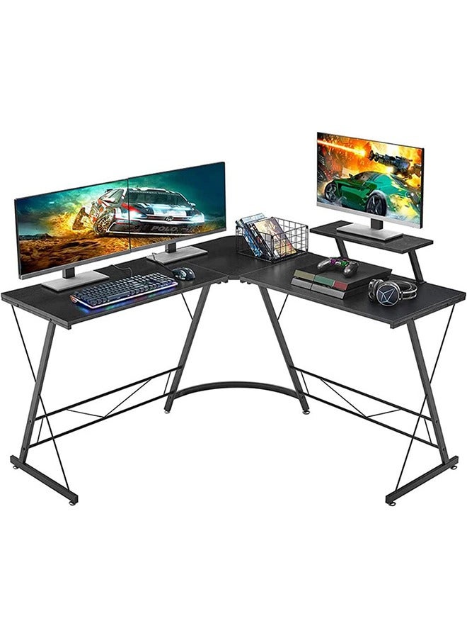 Generic Gaming Desk L Shaped, Computer Corner Desk Home Office Desk Table with Large Monitor Shelf, Study Writing Desk Workstation balck 129 x 46 x 74 cm  - Image 1