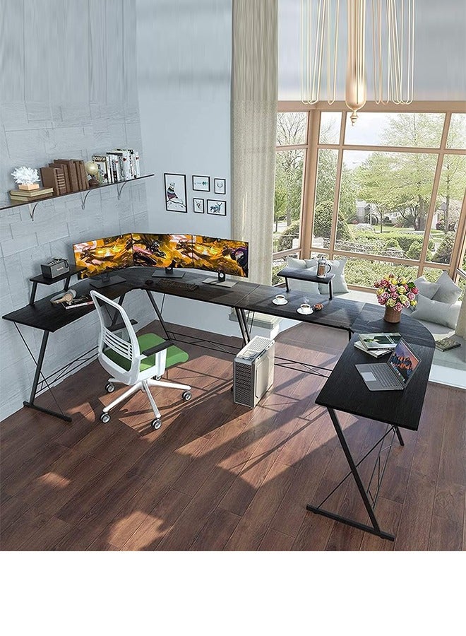 Generic Gaming Desk L Shaped, Computer Corner Desk Home Office Desk Table with Large Monitor Shelf, Study Writing Desk Workstation balck 129 x 46 x 74 cm  - Image 4