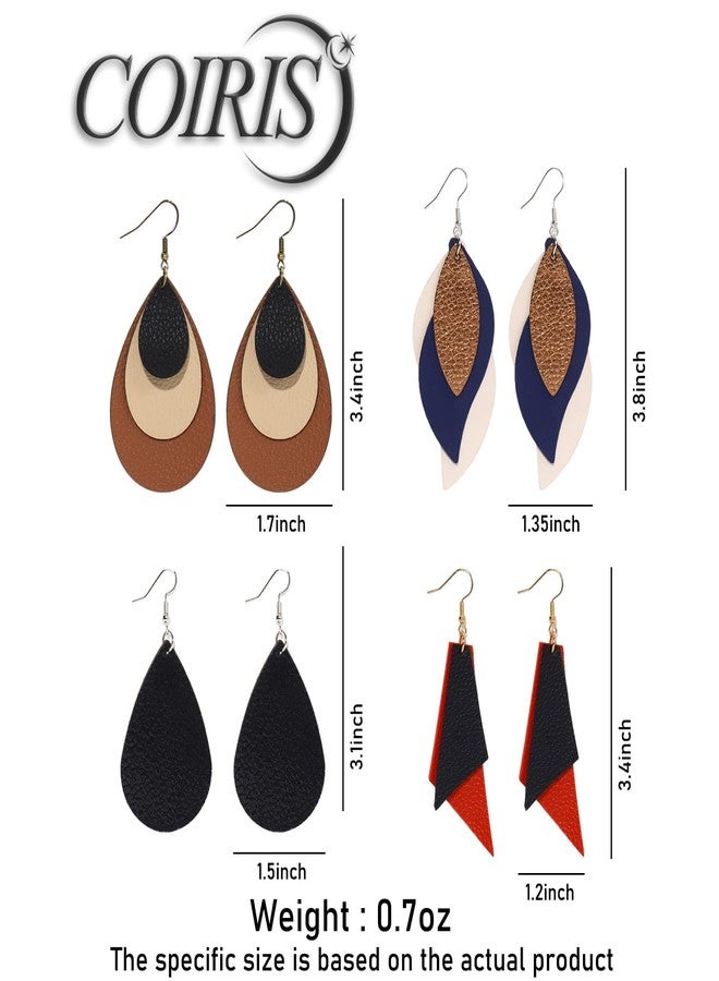 Coiris 4 Pairs Leather Earrings Set for Women Boho Lightweight Unique Leather Dangle Earrings Set Layered Design Teardrop Drop Vintage Bohemian Earrings For Women（ER1316） - Image 5