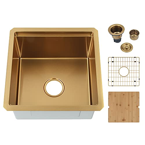 Lonsince Gold Bar Sink Undermount,Small Bar & Prep Sinks,16 gauge Stainless Steel Bar Sink with Workstation for Wet Bar Area (18" X 18") - Image 1