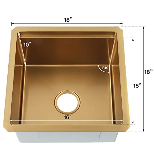 Lonsince Gold Bar Sink Undermount,Small Bar & Prep Sinks,16 gauge Stainless Steel Bar Sink with Workstation for Wet Bar Area (18" X 18") - Image 4