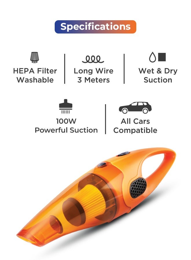 myTVS 100W Car Vacuum Cleaner | Wet & Dry Cleaning with 100W Powerful Suction,12V DC | Compatible with All Cars (TI-5) - Image 4
