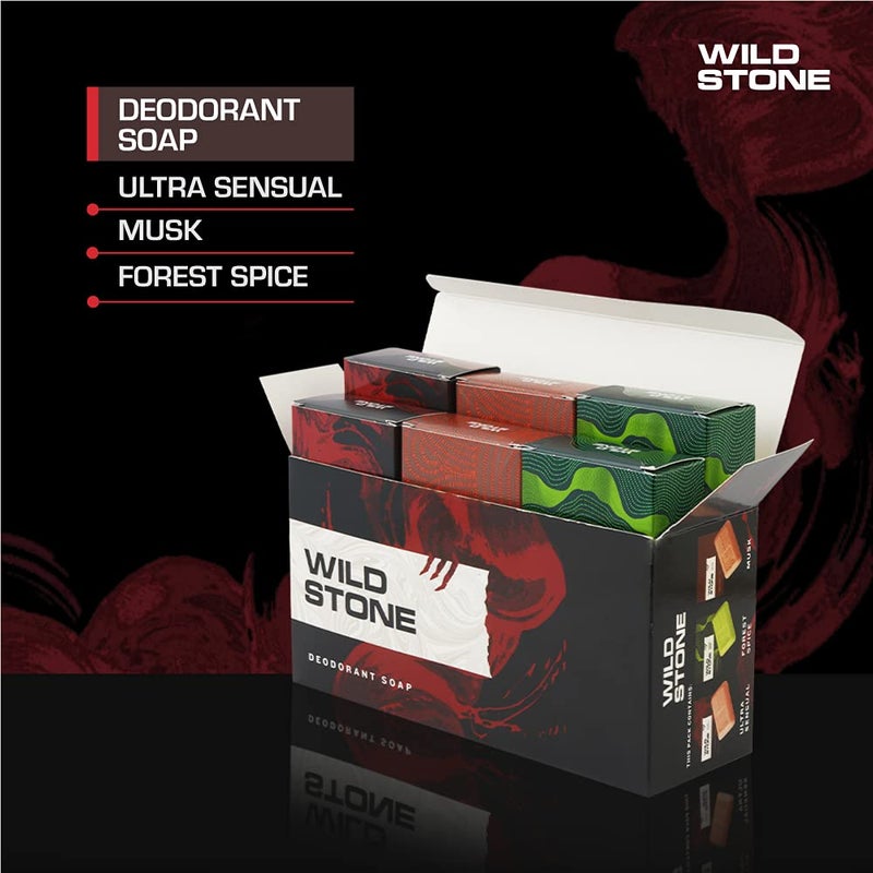Wild Stone Soap Combo for Men Pack of 6 100gm each 2 Ultra Sensual2 Forest Spice and 2 Musk Soap Refreshing Bathing Soap with Fragrance Freshness Mens Soaps for Bath - Image 2