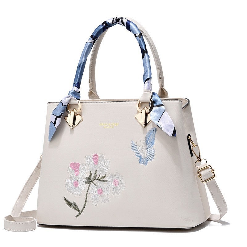 Mother Bag Commuter Women'S Large Capacity Fashionable All-Match Handbag Flower Butterfly Embroidered Silk Scarf Handbag For Women - Image 4