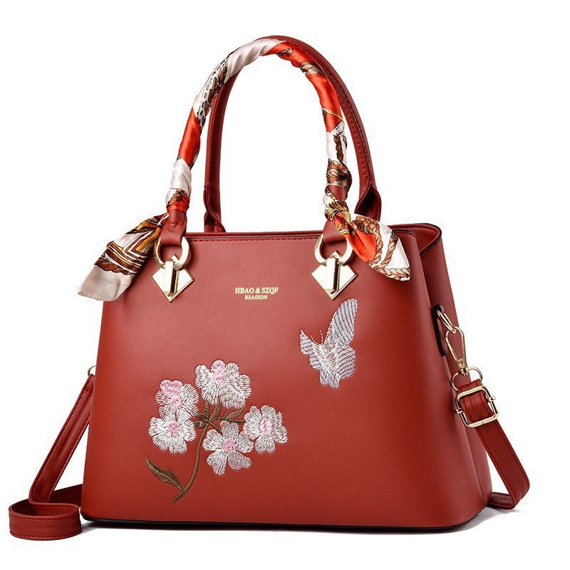 Mother Bag Commuter Women'S Large Capacity Fashionable All-Match Handbag Flower Butterfly Embroidered Silk Scarf Handbag For Women - Image 3