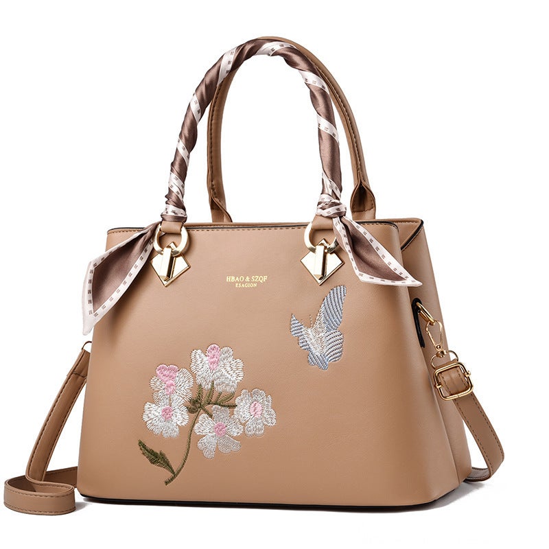 Mother Bag Commuter Women'S Large Capacity Fashionable All-Match Handbag Flower Butterfly Embroidered Silk Scarf Handbag For Women - Image 1