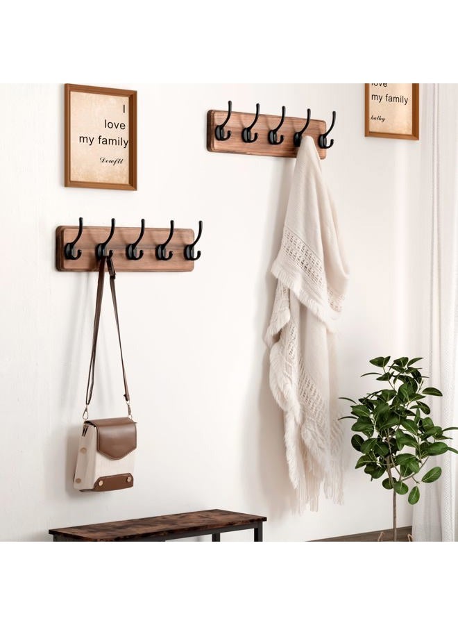 Dseap Coat Rack Wall Mounted with 5 Coat Hooks - Heavy Duty Wooden Wall Coat Hanger for Clothes Hat Jacket Clothing, Natural & Black - Image 5