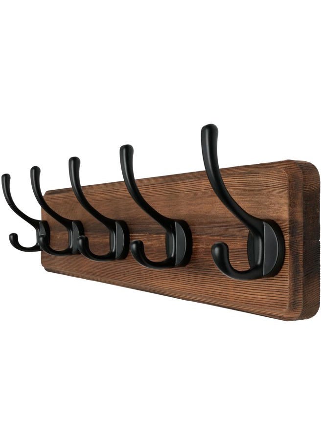 Dseap Coat Rack Wall Mounted with 5 Coat Hooks - Heavy Duty Wooden Wall Coat Hanger for Clothes Hat Jacket Clothing, Natural & Black - Image 1