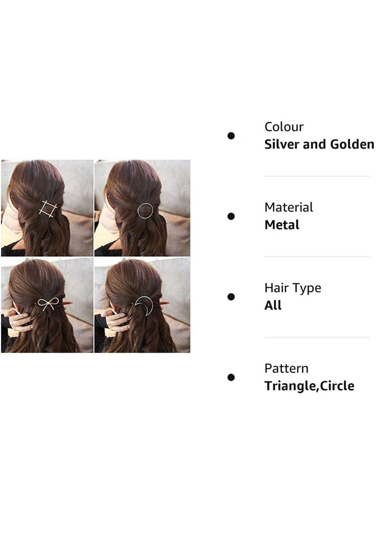 SGM Pieces Minimalist Hair Clips Hairpin Hair Clamps Circle Triangle Moon and Infinity Pattern for Women Girls Gold & Silver - Image 3