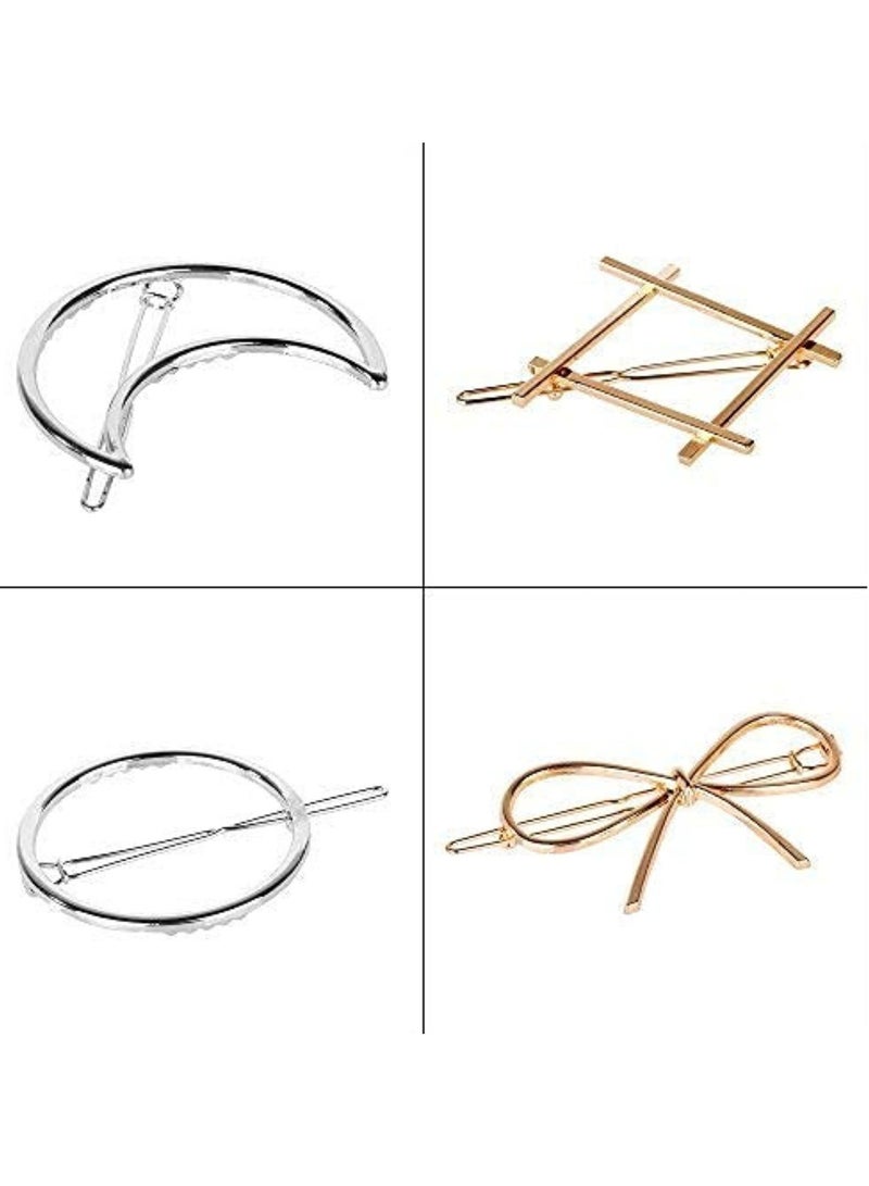 SGM Pieces Minimalist Hair Clips Hairpin Hair Clamps Circle Triangle Moon and Infinity Pattern for Women Girls Gold & Silver - Image 5
