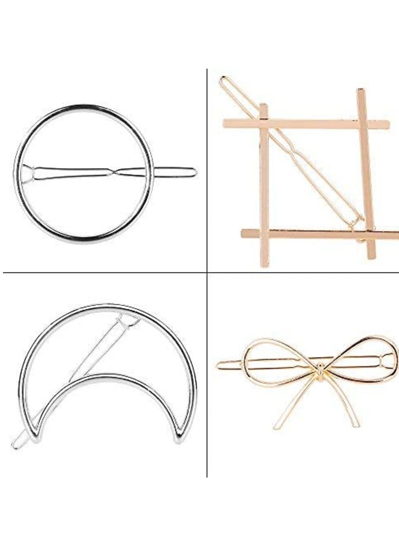 SGM Pieces Minimalist Hair Clips Hairpin Hair Clamps Circle Triangle Moon and Infinity Pattern for Women Girls Gold & Silver - Image 4