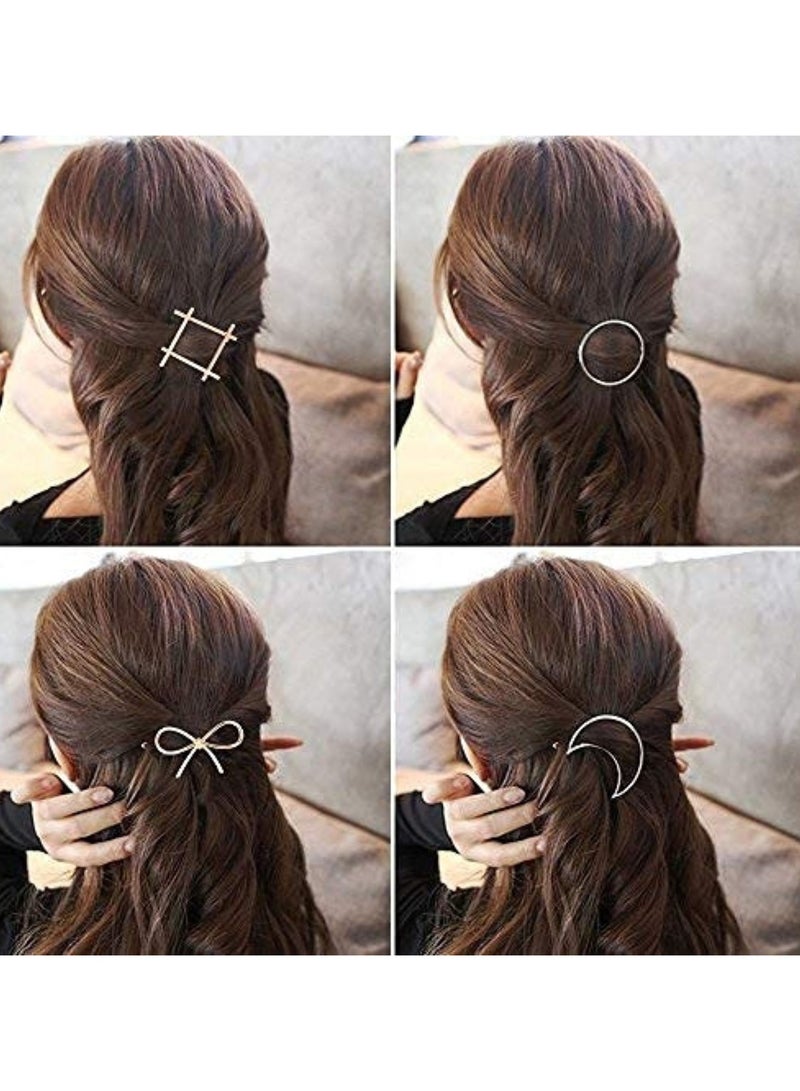 SGM Pieces Minimalist Hair Clips Hairpin Hair Clamps Circle Triangle Moon and Infinity Pattern for Women Girls Gold & Silver - Image 1