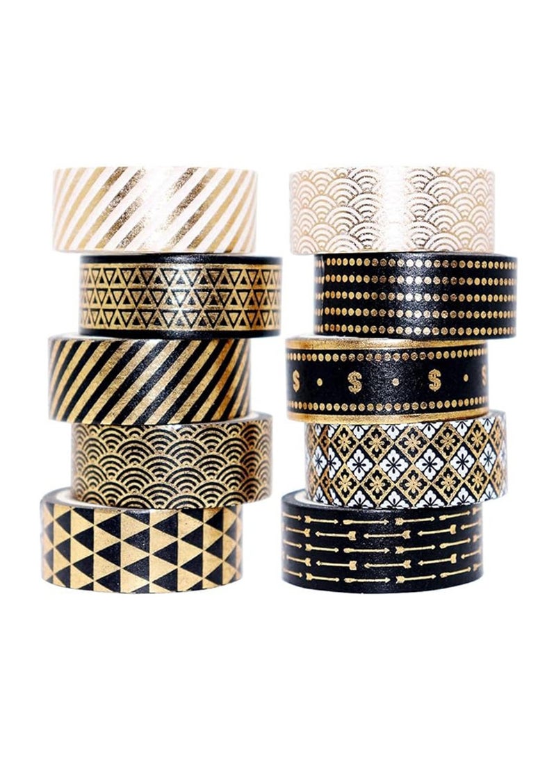 10 Rolls Black Gold Foil Masking Tapeadhesive Tape Set -15mm Masking Tape Print Decorative Tapes for Arts, DIY Crafts, Bullet Journals, Scrapbook, Planners, Wrapping (Black Gold x 10 Rolls) - Image 3