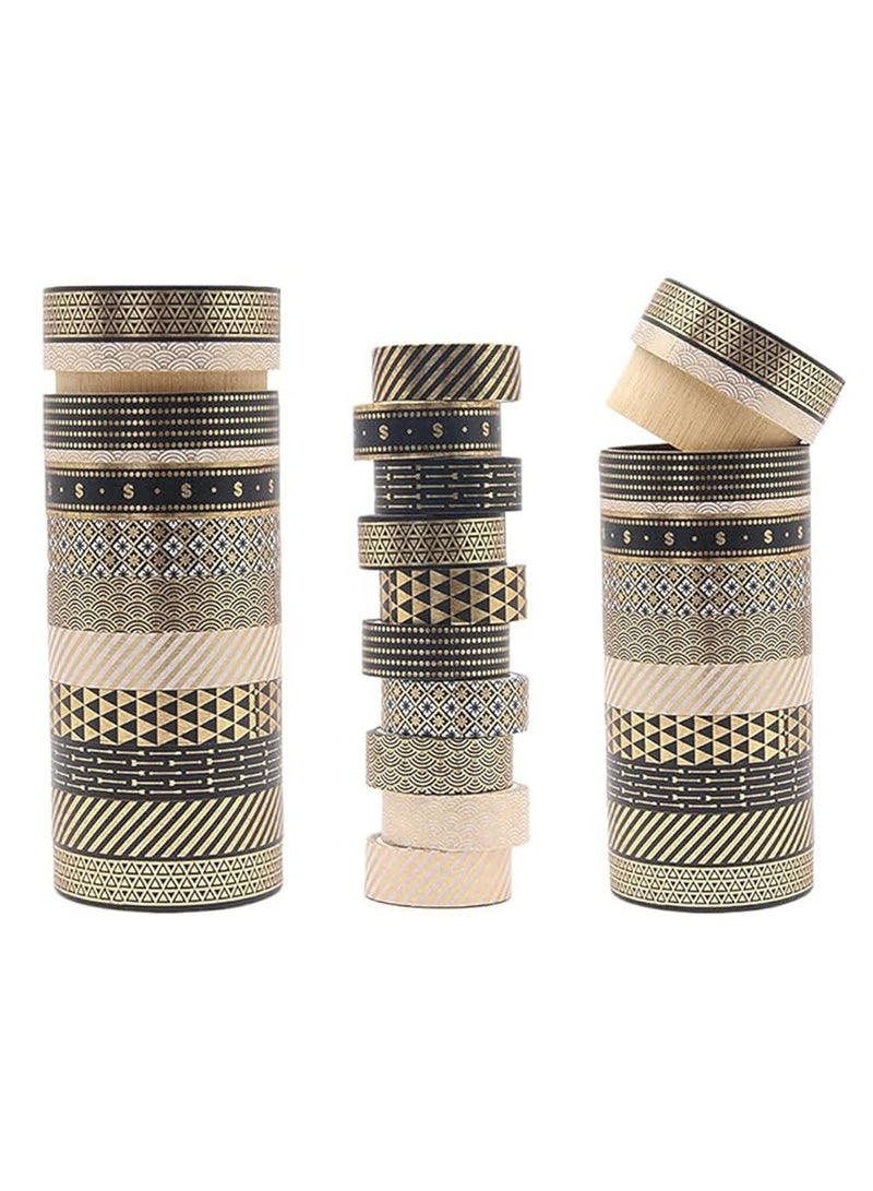10 Rolls Black Gold Foil Masking Tapeadhesive Tape Set -15mm Masking Tape Print Decorative Tapes for Arts, DIY Crafts, Bullet Journals, Scrapbook, Planners, Wrapping (Black Gold x 10 Rolls) - Image 5