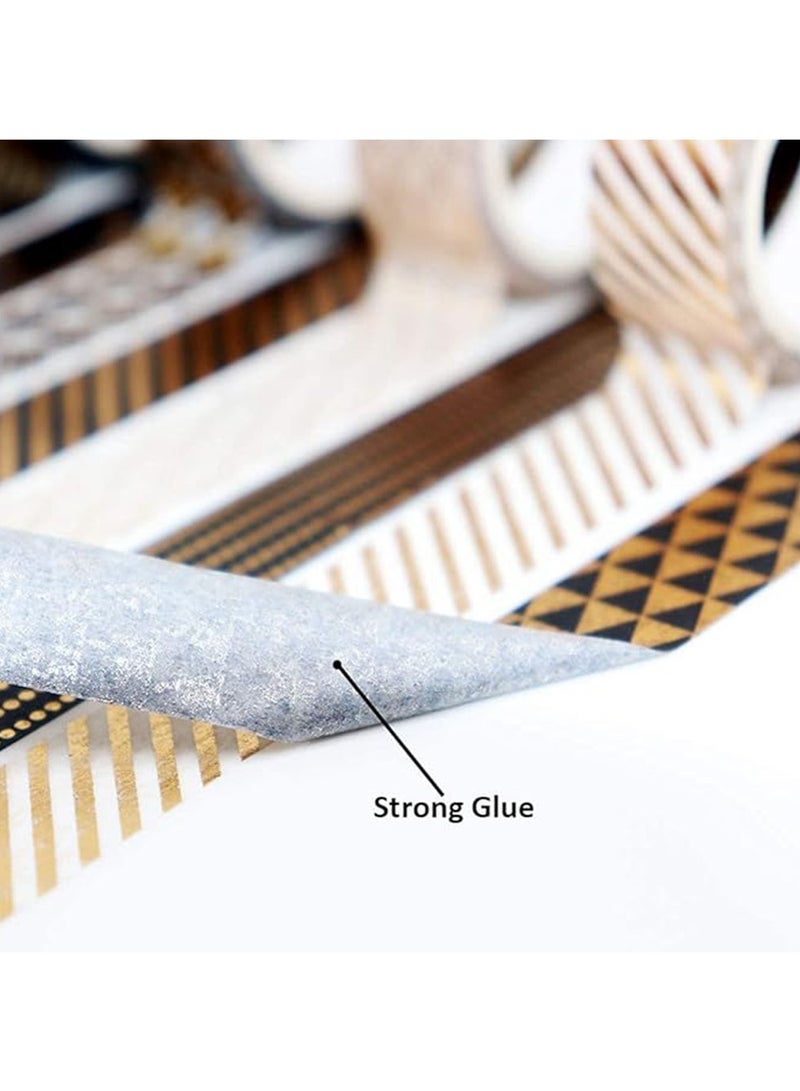 10 Rolls Black Gold Foil Masking Tapeadhesive Tape Set -15mm Masking Tape Print Decorative Tapes for Arts, DIY Crafts, Bullet Journals, Scrapbook, Planners, Wrapping (Black Gold x 10 Rolls) - Image 4