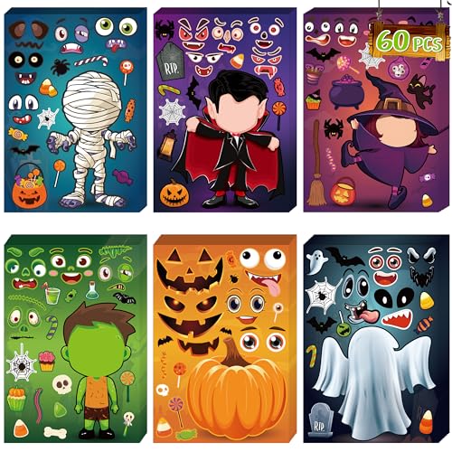 LINAYE 60 Sheets Halloween Stickers Crafts for Kids Toddlers Make Your Own Stickers Halloween Goodie Treat Bag Fillers Game Activities and Party Favors - Image 1