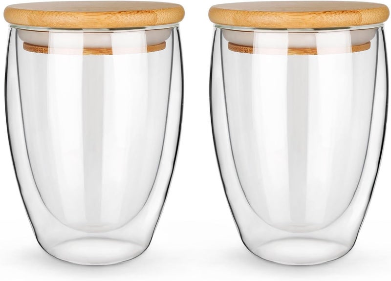 KELVEE Double Wall Glass Coffee Mug Double Layer Tea Cups for Milk Cappuccino Espresso Latte Juice Hot Cold Drinks Beverage Mugs Microwave Safe Cup E 350 ML Pack of 2 - Image 1
