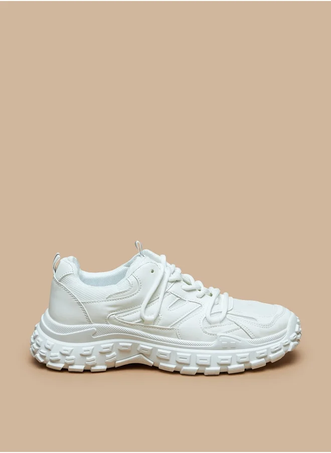 LBL by Shoexpress Textured Low Ankle Sneakers with Lace-Up Closure