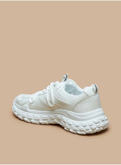 LBL by Shoexpress Textured Low Ankle Sneakers with Lace-Up Closure  - Image 2