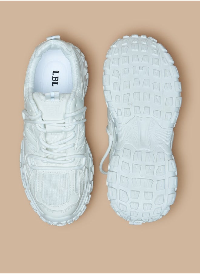 LBL by Shoexpress Textured Low Ankle Sneakers with Lace-Up Closure  - Image 5