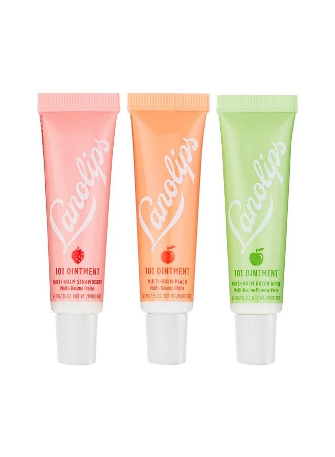 Lanolips 101 Ointment Fruities Trio Set Of 3 Lip Balms In Natural Strawberry Peach And Green Apple Skincare Gift Set For Her Clean Crueltyfree (10G / 035Oz Each) - Image 2